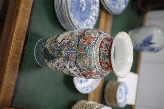 A pair of large Japanese Kutani porcelain ovoid vases, Meiji period, 36.5cm